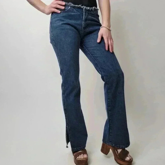 Vintage Y2K ESPIRIT Raw Hem Low Rise Wide Leg Bellbottoms - 6 - Picture 2 of 9